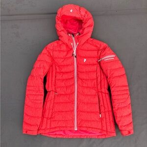 Peak Performance Women's Red Puffer Jacket with Hood
